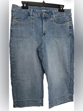 Vintage Liz & Co Blue Denim Patch Pocket Capri Jeans Size 10